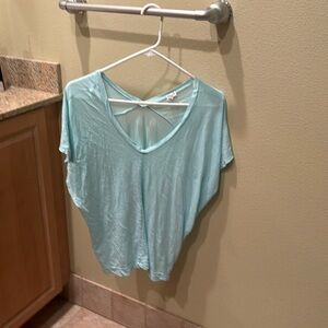 Splendid woman's light green see through v neck top